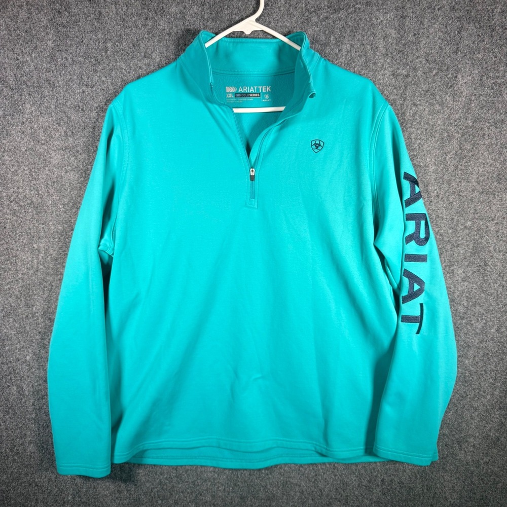 Ariat AriatTEK Cold Series Quarter Zip Pullover Mens XXL Turquoise Blue Logo
